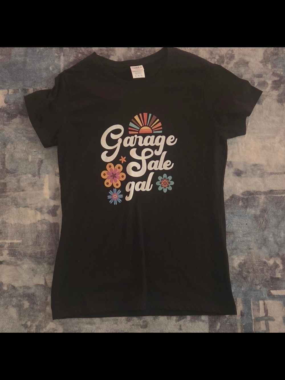 Port and Company Black 'Garage Sale Gal' Short Sleeve Graphic Tee